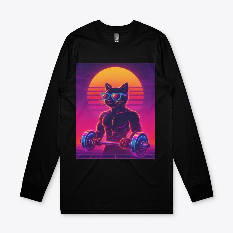80s retro-futuristic gym cat