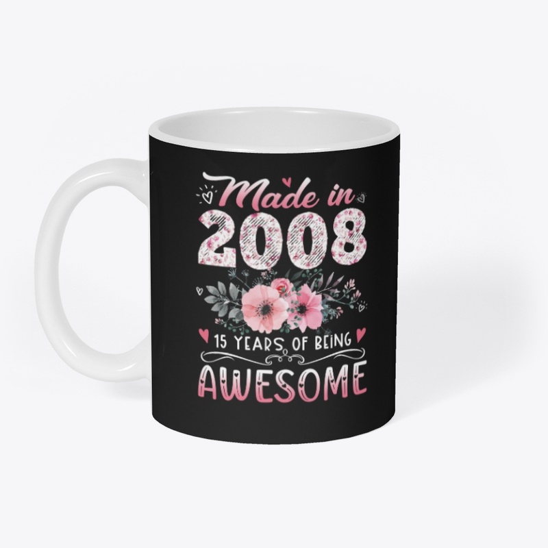 Made In 2008 Floral 15th Birthday