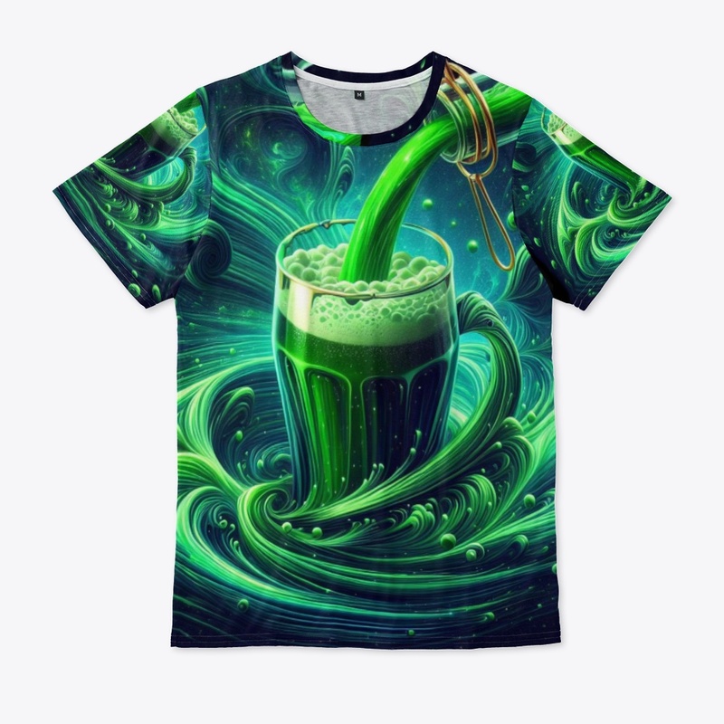 3D Green beer pouring from a beer bottle