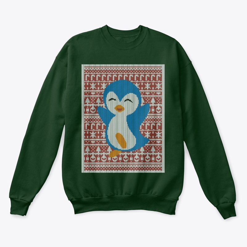 Mens Sweater Cheering Penguin-Ugly Xmas
