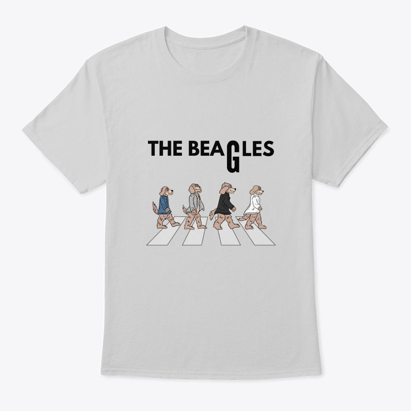 Four Beagles wearing Jackets walking