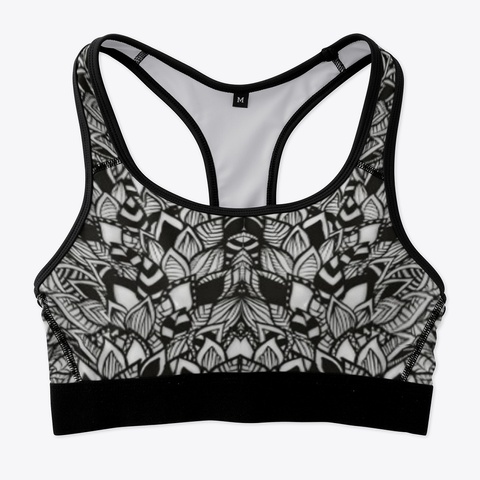 Black White Leaf's Sports Bra White T-Shirt Front