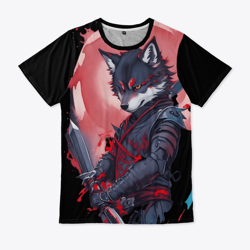  evil ninja wolf with weapon t-shirt 