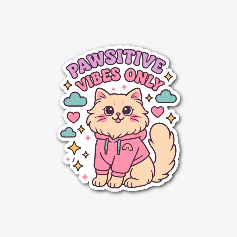 Pawsitive Vibes Only – Fluffy Cat Tee
