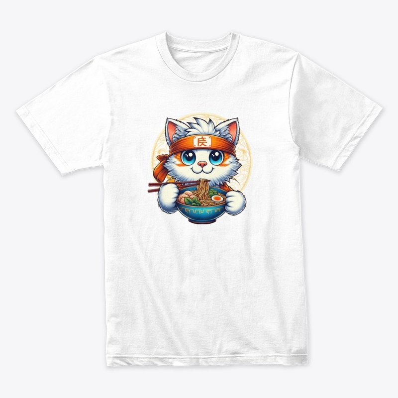 Japanese Anime Cat Eating Ramen 