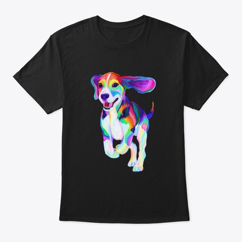 Colorful Beagle Black T-Shirt Front
