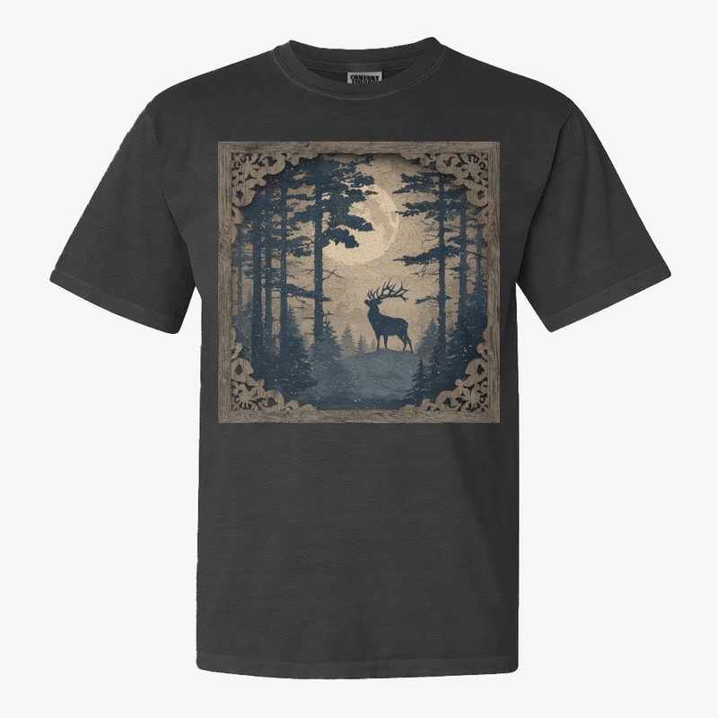 Ornate Deer Forest Frame Vintage Art