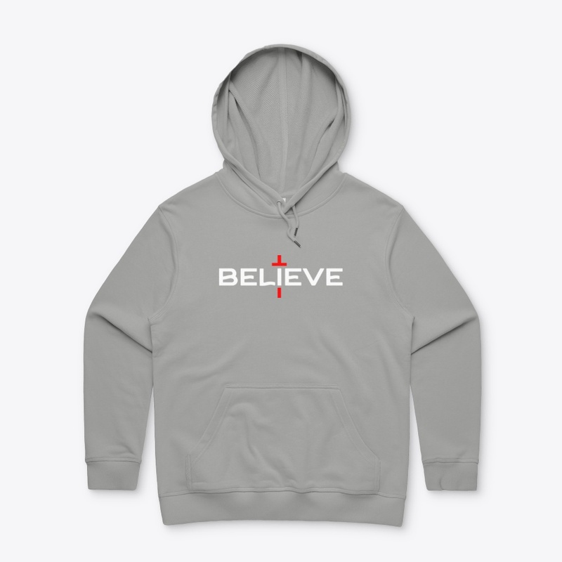 BELIEVE - White with Red Cross