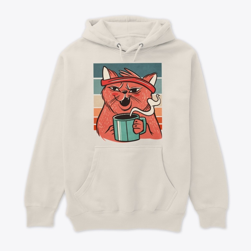 Cat Drinking Coffee, Retro Style