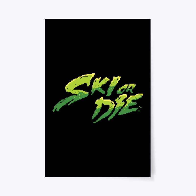 Acid Green Ski or Die Pixel art Logo