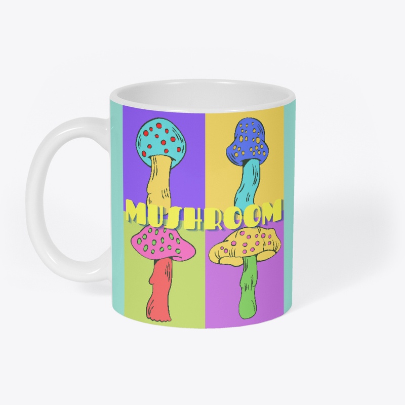 Cute neon pastel four mushroom collage