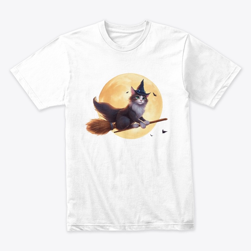 Cat flying on a broomstick