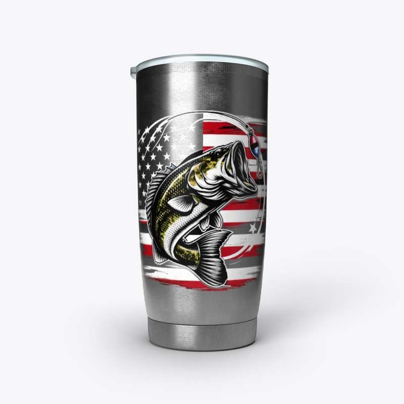 Cute Bass Fishing American Flag Pride