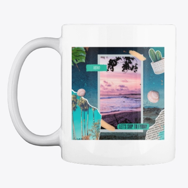 Pink sunset beach design t-shirt and mug