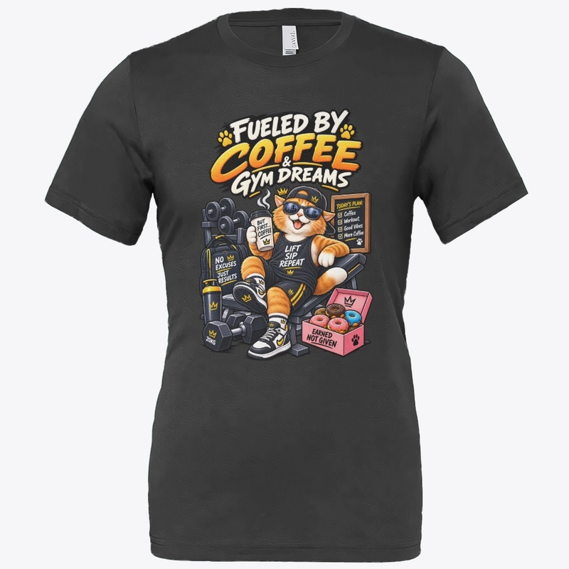 Fueled by Coffee & Gym Dreams Funny Cat