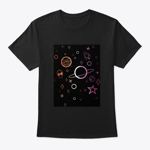 Space Doodle—Lesbian Pride Black T-Shirt Front