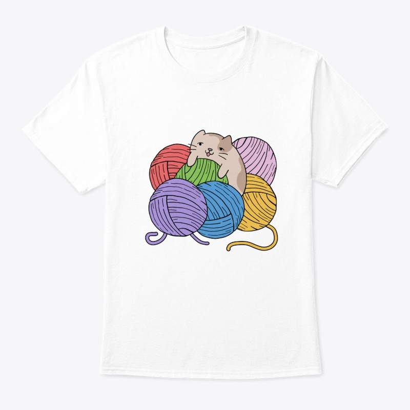 cute cat with colorful  yarn bomb