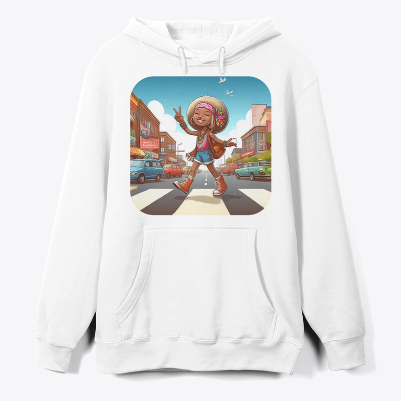 Beautiful young lady crossing a street