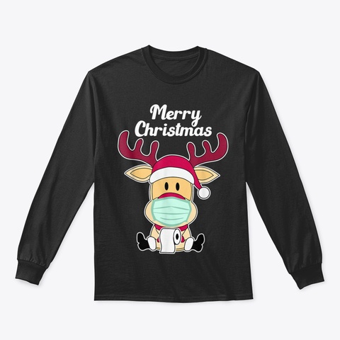 Cute Reindeer Face Mask Toilet Paper Gif Black T-Shirt Front