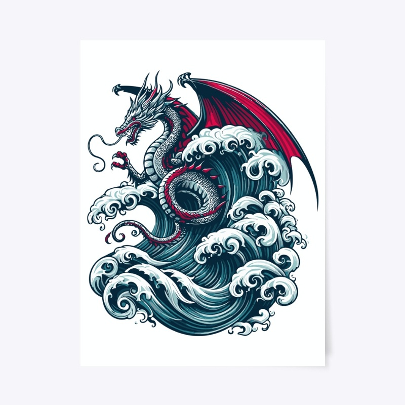 Cool Dragon Sailing Big Waves Streetwear