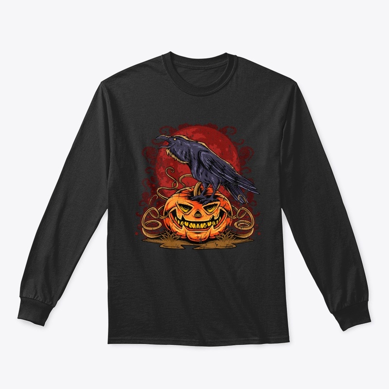 halloween crow  pumpkin full moon