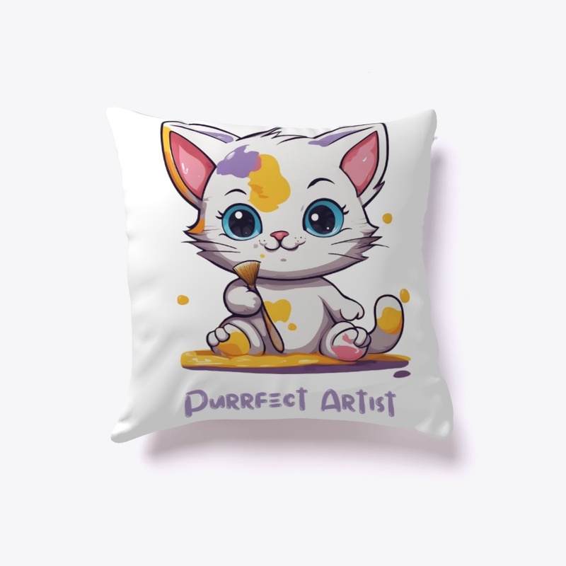 Cute Cat with Brush and Paint Stains