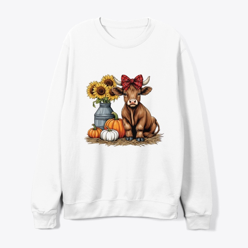 Cute Highland Cow & Pumpkins Fall 