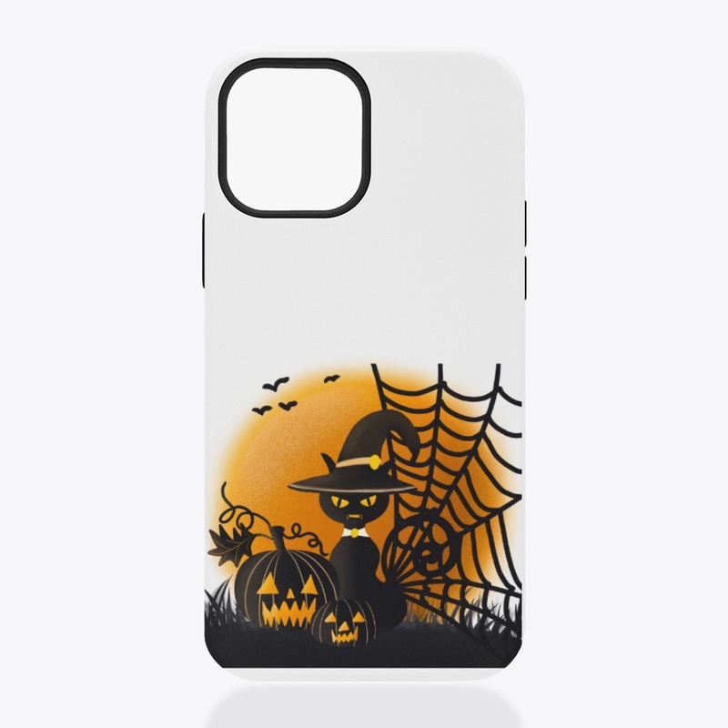 Black cat with pumpkins