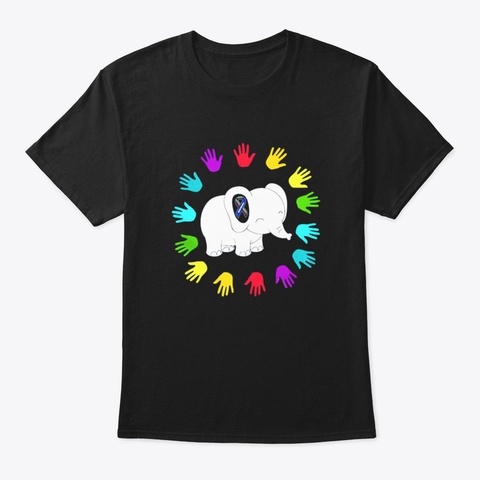 Autism Elephant Awareness Black T-Shirt Front