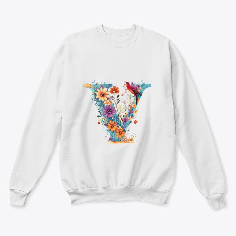 V-shaped floral and grass t-shirt, 