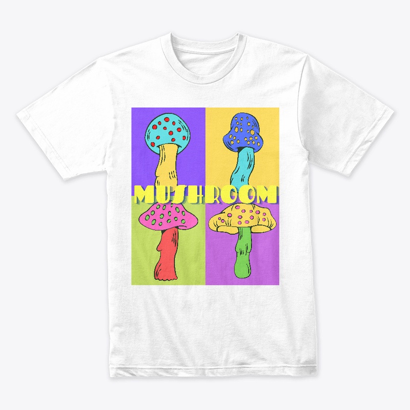 Cute neon pastel four mushroom collage