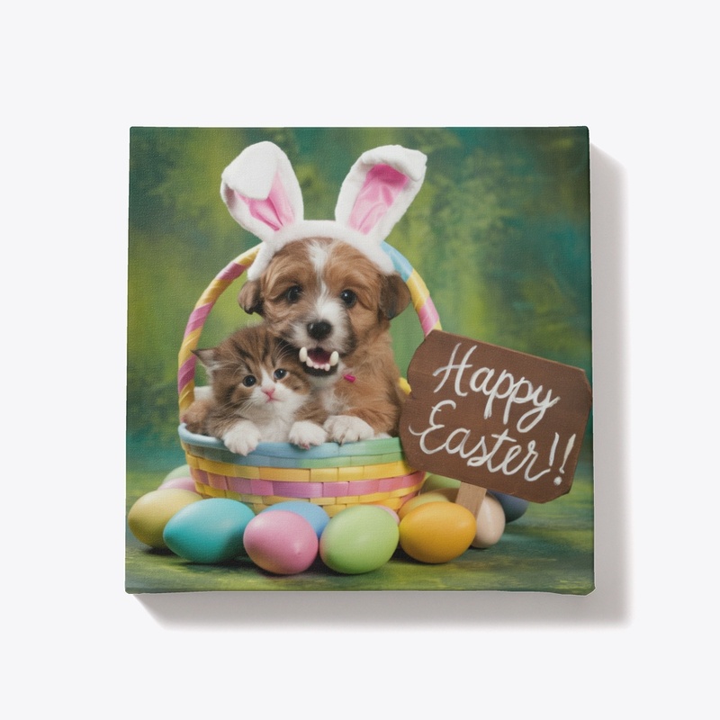 Happy Easter Bunny Puppy & Kitten
