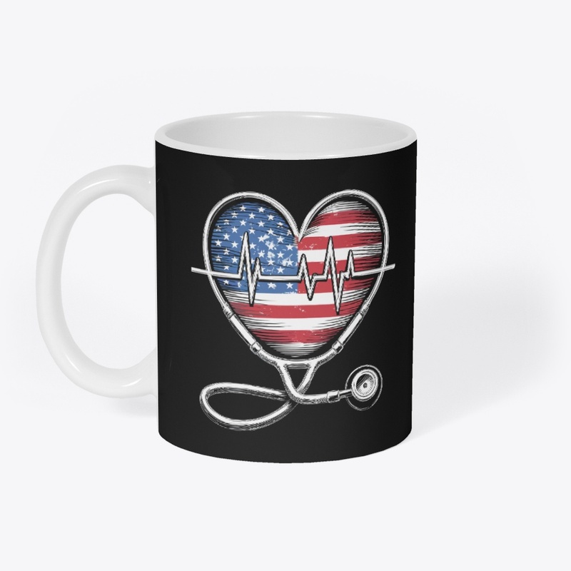 US Flag Stethoscope Nurse Heart Medical