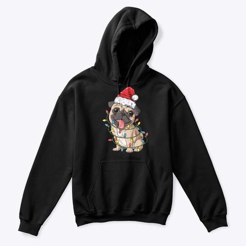 Pug Santa Hat Xmas Lights Christmas