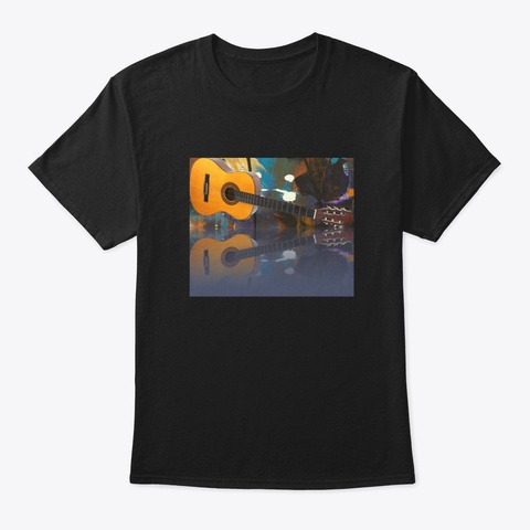 Acoustic Guitar Reflection Artwork Black T-Shirt Front