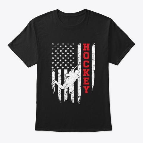 American Flag Ice Hockey Black T-Shirt Front