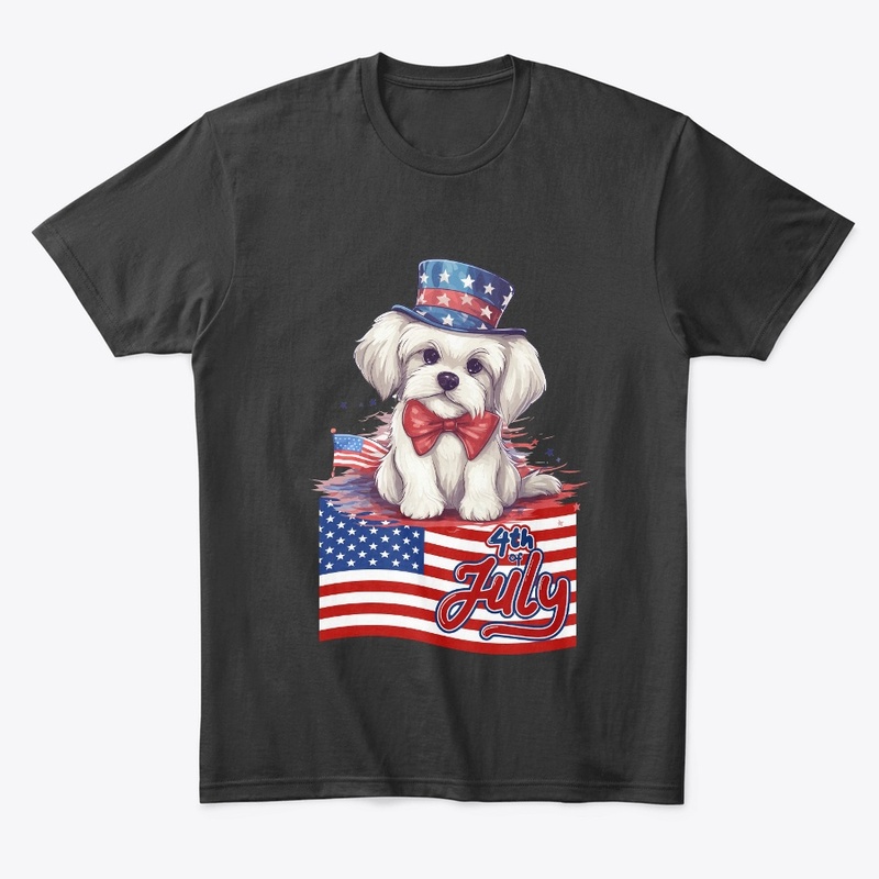 Cute Dog July 4th American Flag T shirt