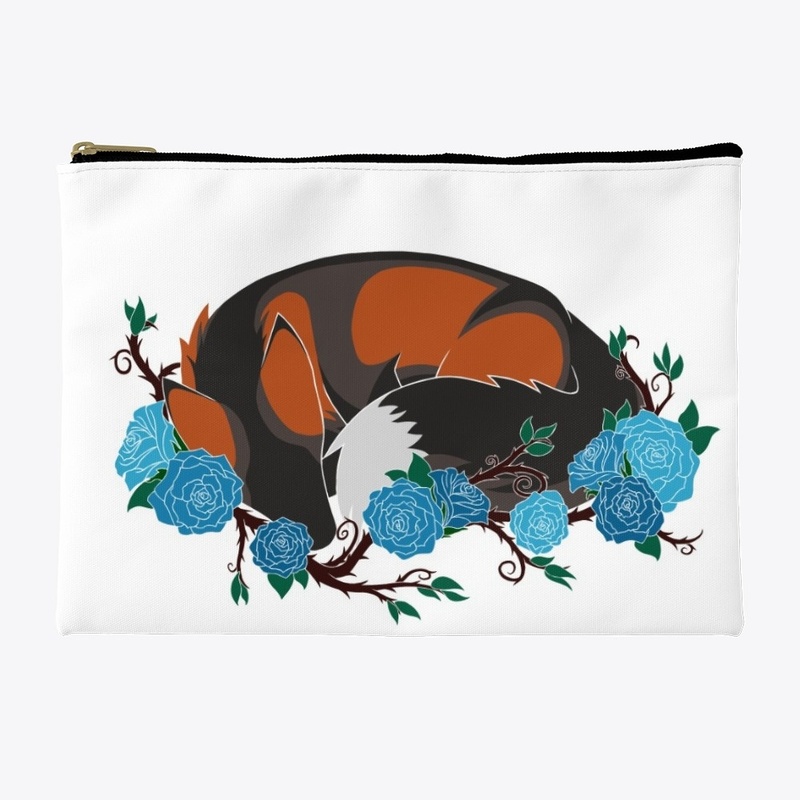 Laying fox with blue roses