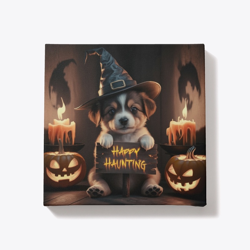 Happy Haunting Puppy Canvas Art