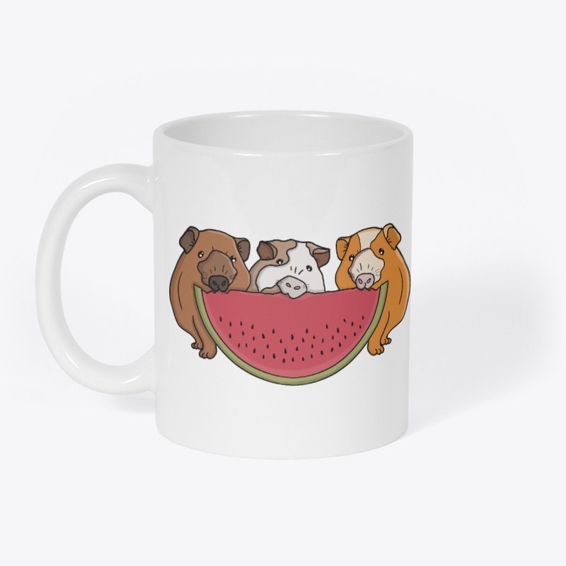 Playful Guinea Pigs and Watermelon