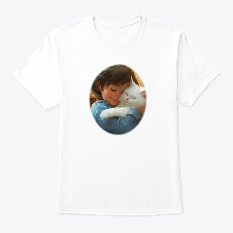 young child hugging a fluffy white cat
