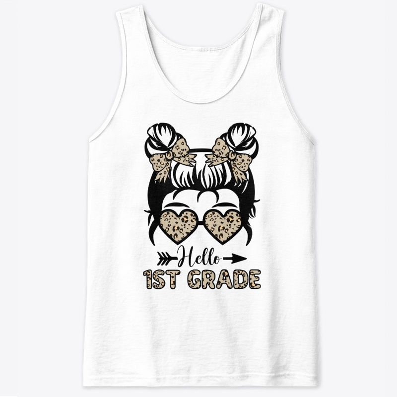 Hello 1st Grade Messy Bun - Leopard