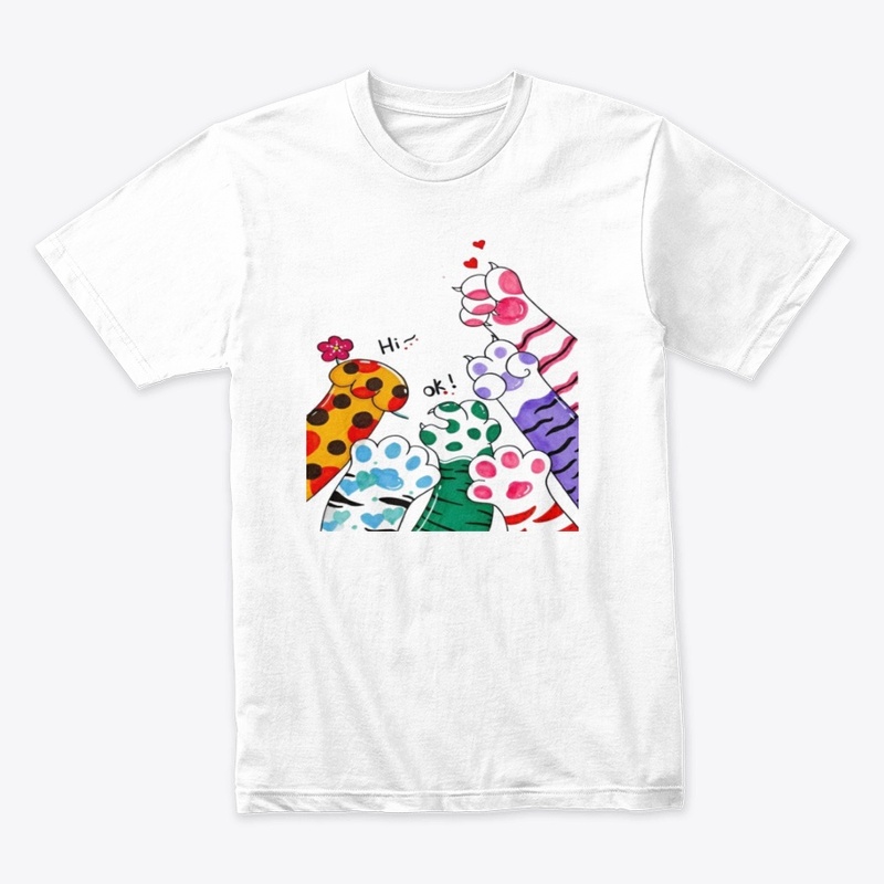 Playful Cat Paws "Hi, OK!" Tee