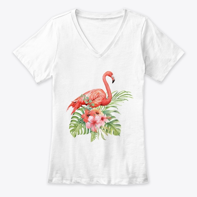 Watercolor flamingo in hibiscus bouquet