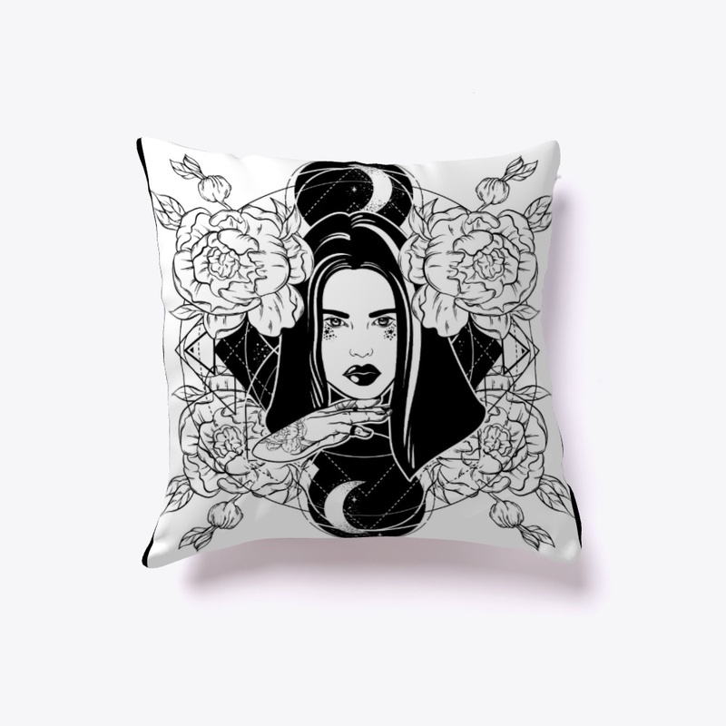 Beautiful gothic witch, roses and moons