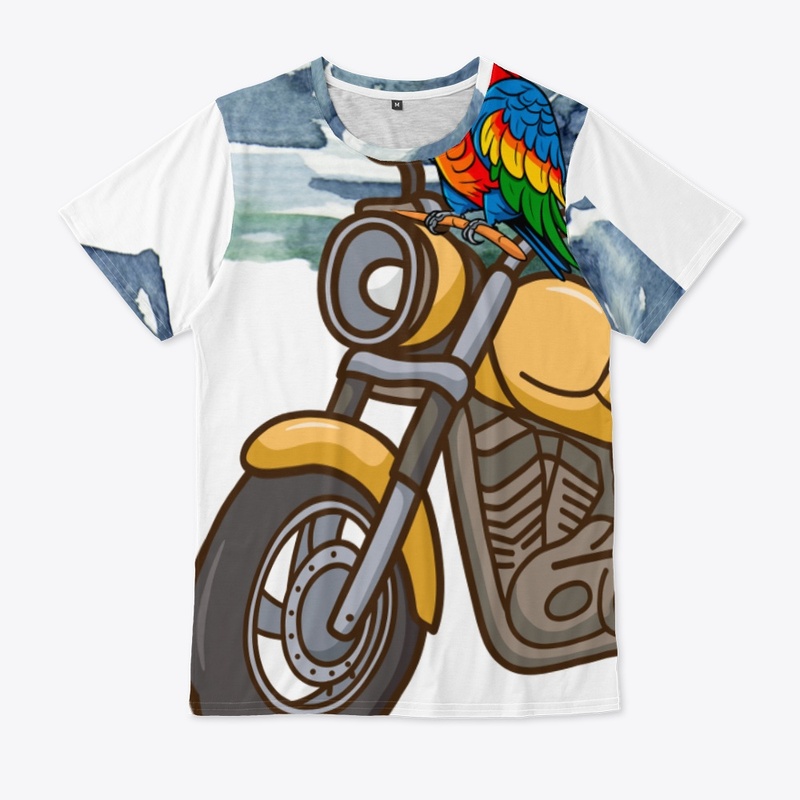 Parrot rides a motorcycle