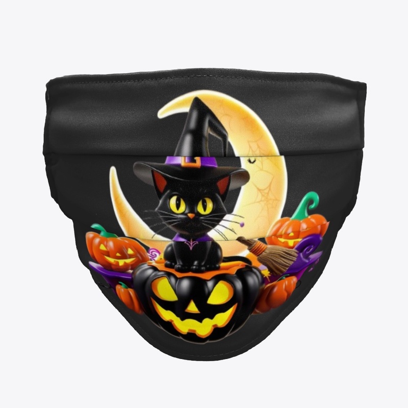 3d Halloween black cat with pumpkin