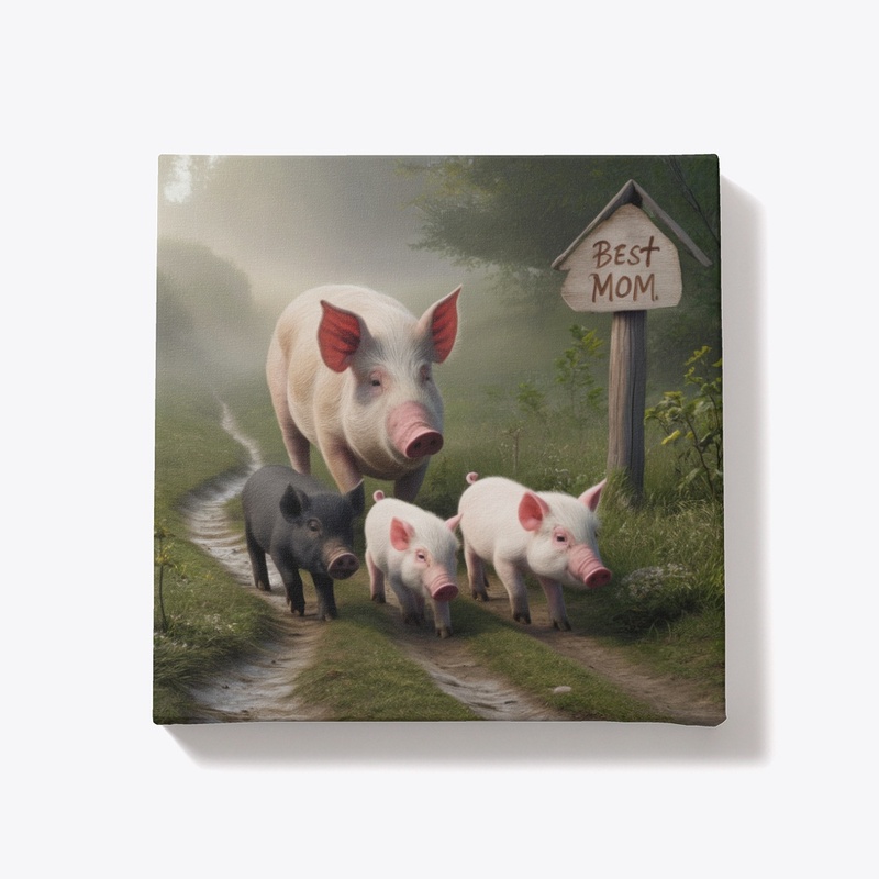 Adorable Pig Family - Best Mom Sign