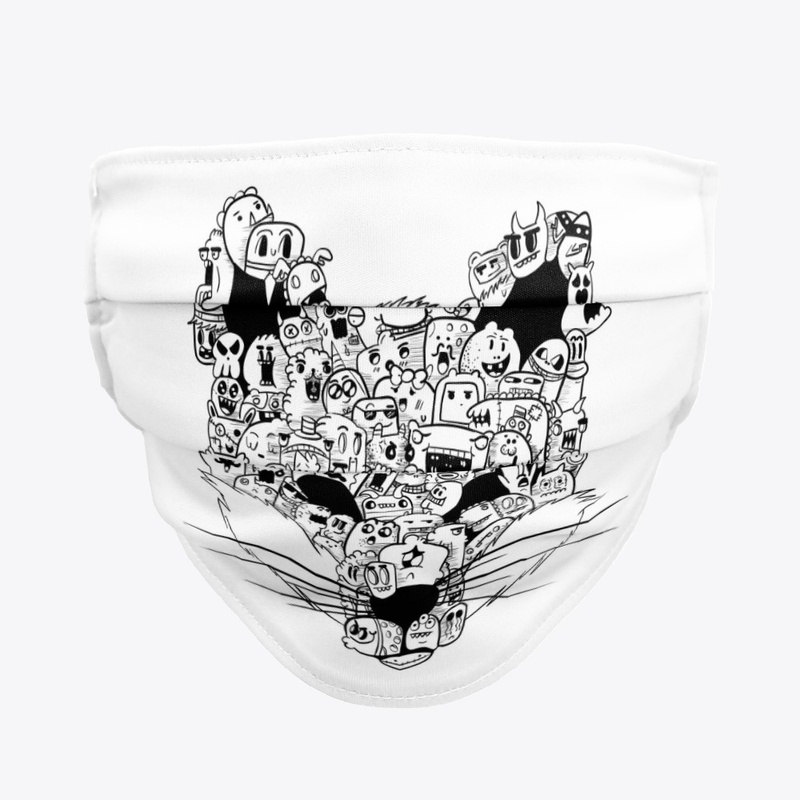 Fox doodle Black Face mask