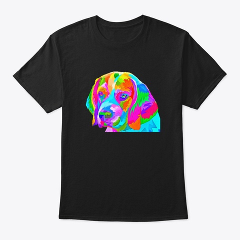 Colorful Beagle Head Pet Dog Black T-Shirt Front